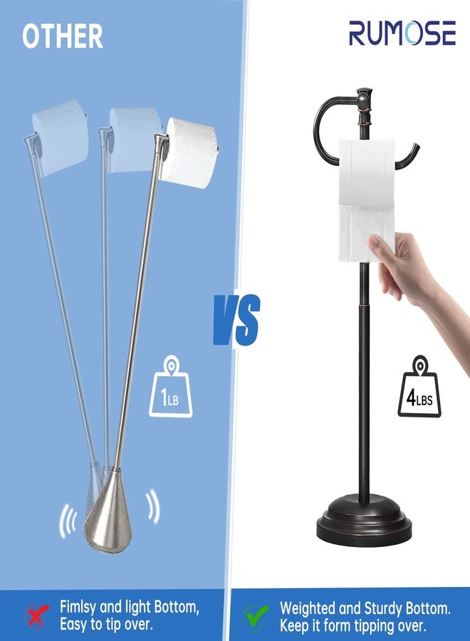 RUMOSE Toilet Paper Holder Stand for Floor, Oil Rubbed Bronze Adjustable (12.4" to 22.8") Bathroom Toilet Tissue Holder, Free Standing Toilet Paper Roll Holder with Storage, Stainless Steel - Image 4