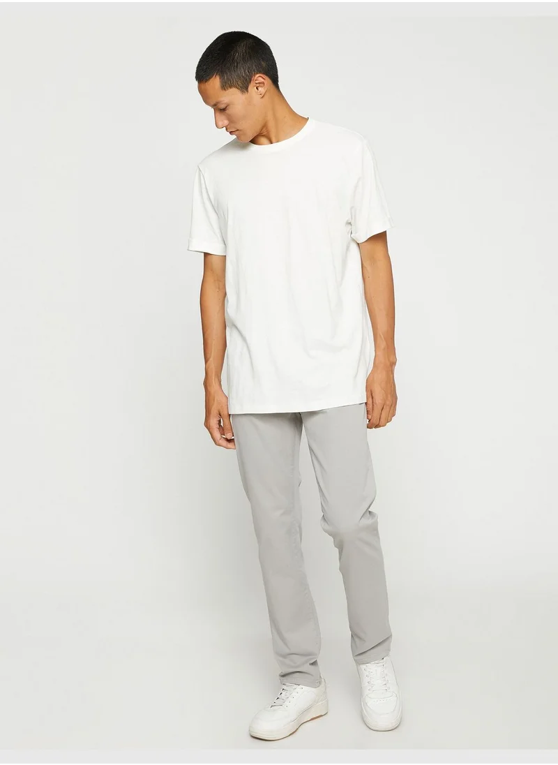 كوتون Basic Gabardine Trousers Slim Fit Button Detailed