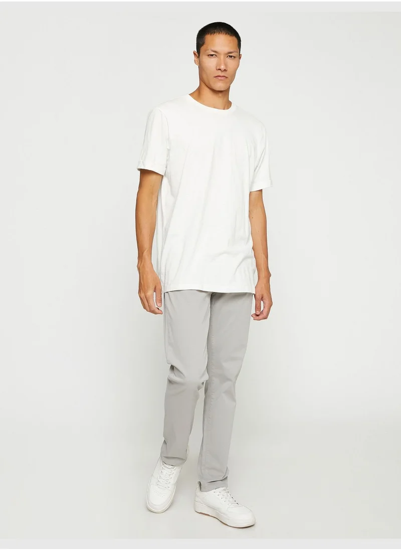 KOTON Basic Gabardine Trousers Slim Fit Button Detailed