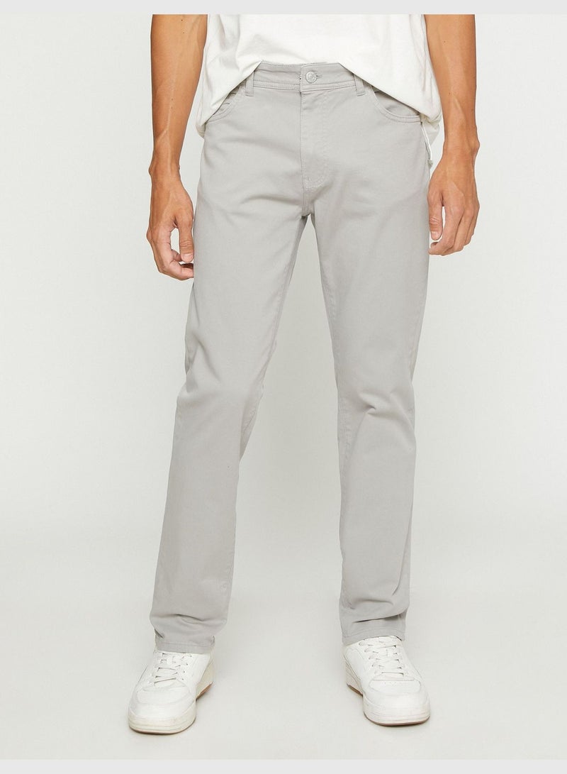 KOTON Basic Gabardine Trousers Slim Fit Button Detailed - Image 3