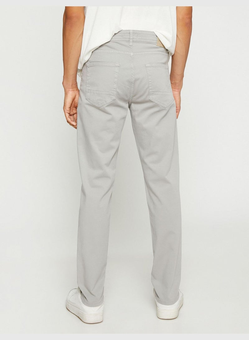 KOTON Basic Gabardine Trousers Slim Fit Button Detailed - Image 4