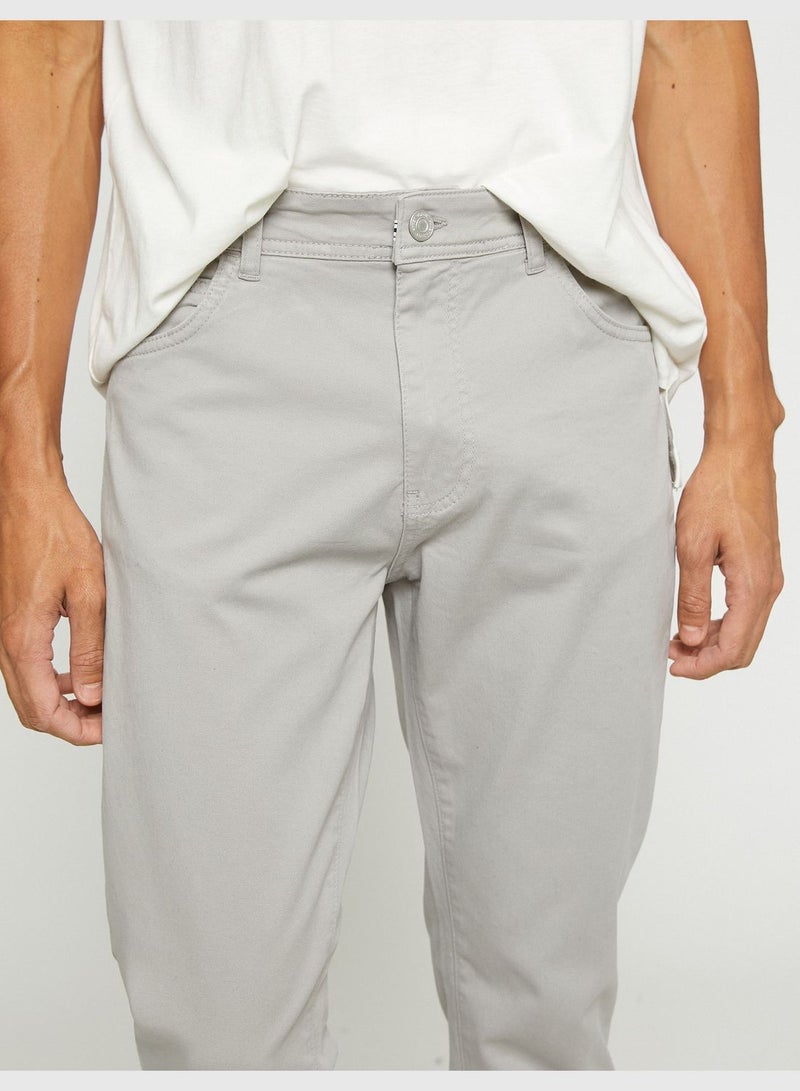 KOTON Basic Gabardine Trousers Slim Fit Button Detailed - Image 5