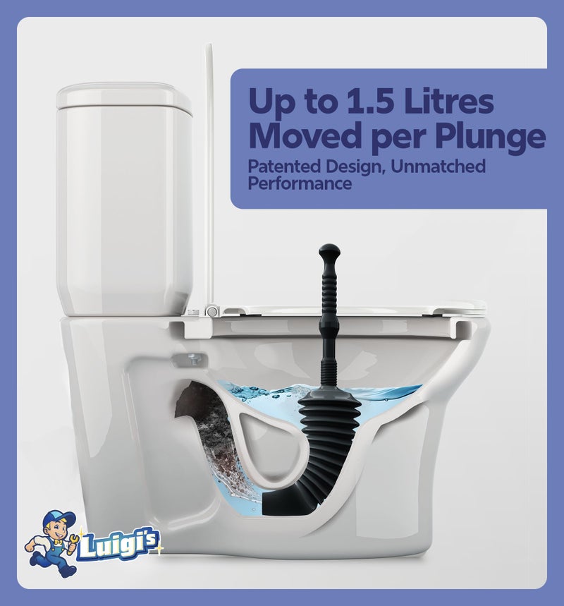 Luigi'S World'S Best Plunger - Unclogger Tools For Unblocking Toilet - Heavy Duty Plungers For Bathroom - Unique Unblocker Design - Remover Tool To Unblock Toilet Blockage - Black - Image 3