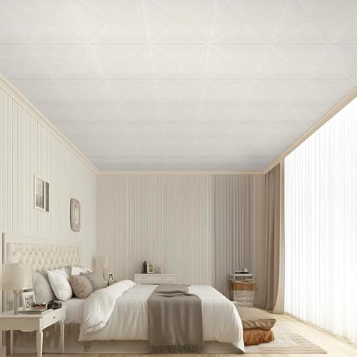 Dureidos Peel and Stick Ceiling Tiles Foam 13.8x13.8 inch, 16 Pcs Covering 21 sq.ft Self-Adhesive Waterproof Ceiling Tiles for Interior Wall Decor, White Pattern - Image 3