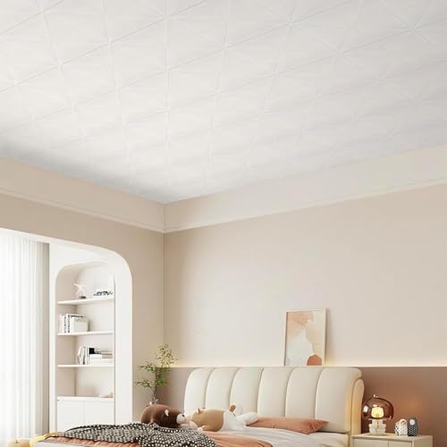 Dureidos Peel and Stick Ceiling Tiles Foam 13.8x13.8 inch, 16 Pcs Covering 21 sq.ft Self-Adhesive Waterproof Ceiling Tiles for Interior Wall Decor, White Pattern - Image 2