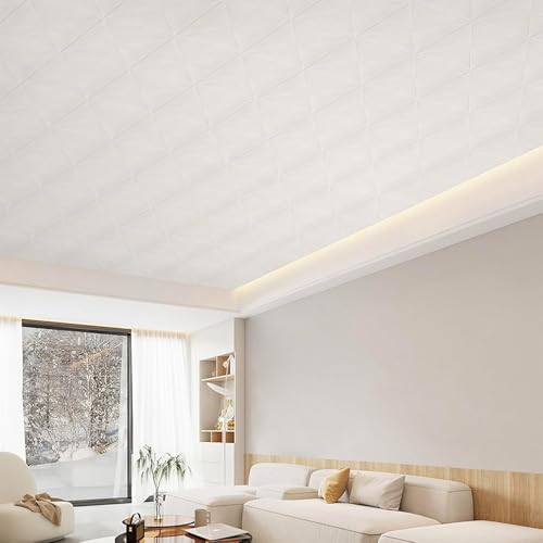 Dureidos Peel and Stick Ceiling Tiles Foam 13.8x13.8 inch, 16 Pcs Covering 21 sq.ft Self-Adhesive Waterproof Ceiling Tiles for Interior Wall Decor, White Pattern - Image 4