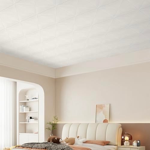 Dureidos Peel and Stick Ceiling Tiles Foam 13.8x13.8 inch, 16 Pcs Covering 21 sq.ft Self-Adhesive Waterproof Ceiling Tiles for Interior Wall Decor, White Pattern - Image 5