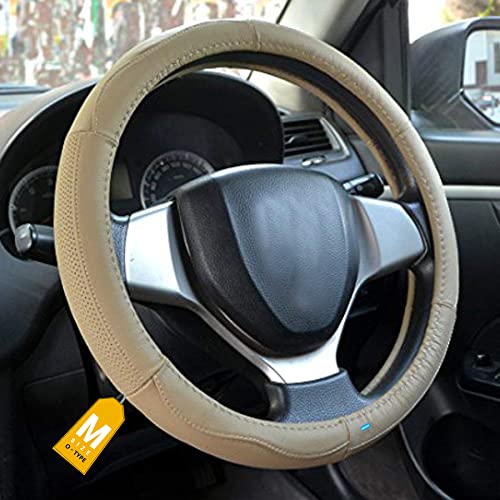 NIKAVI Leather Steering Wheel Cover (Medium -O)(38cm) Beige - Image 1