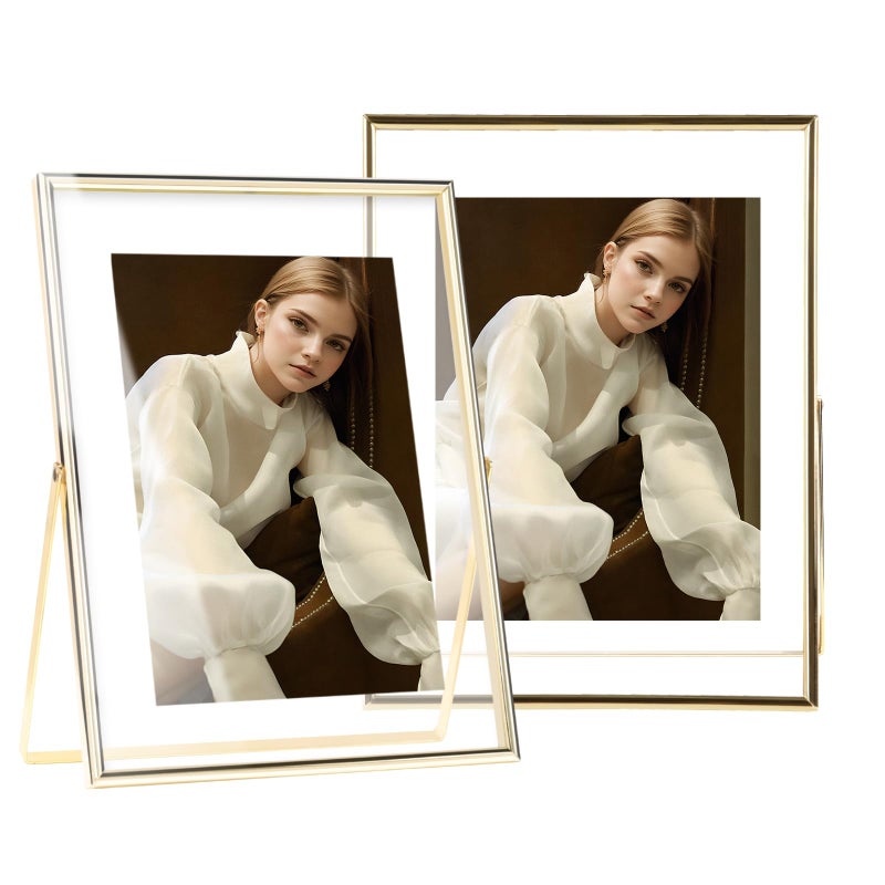 IZIDDO Gold Floating Picture Frame set of 268 Frame For Picture 4x65735x5 2x3Metal Glass Photo FramesTabletop Display VerticallyHome Wedding Party Office Decor
