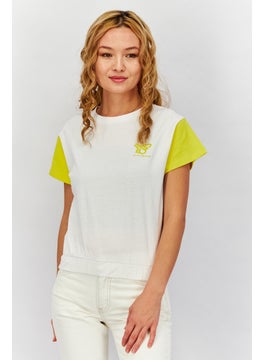 JOHN RICHMOND Women Round Neck Short Sleeve T-shirt, White and Yellow  - Image 1