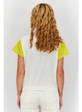 JOHN RICHMOND Women Round Neck Short Sleeve T-shirt, White and Yellow  - Image 3