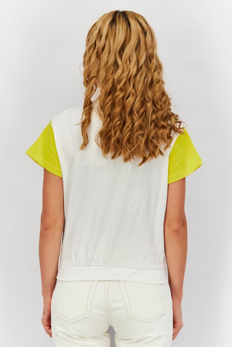 JOHN RICHMOND Women Round Neck Short Sleeve T-shirt, White and Yellow - Image 3