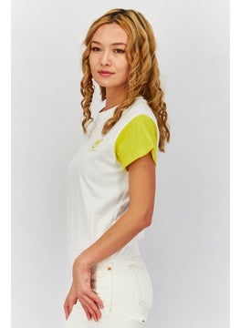 JOHN RICHMOND Women Round Neck Short Sleeve T-shirt, White and Yellow  - Image 2