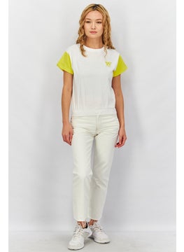 JOHN RICHMOND Women Round Neck Short Sleeve T-shirt, White and Yellow  - Image 4