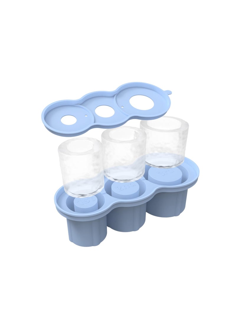 KASTWAVE - Ice Cube Tray for Stanley Cup, Silicone Ice Cube Mold with Spill-Resistant Lid, 3 Hollow Cylinder Ice Cube Molds, Ice Cube Trays for Freezer Drinks Whiskey, Compatible with 20oz-40oz Tumbler, Blue - Image 1
