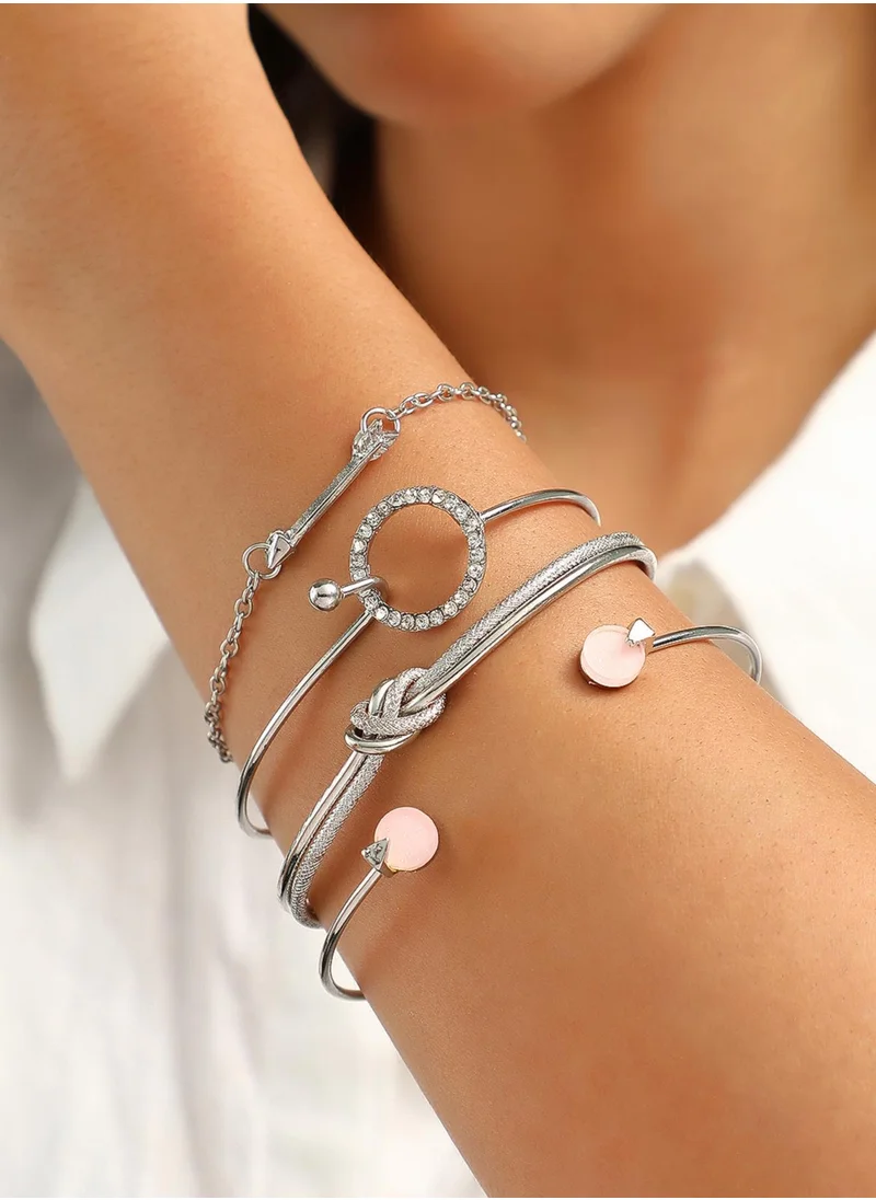 SOHI Set Of 4 Stone Studded Cuff Bracelets