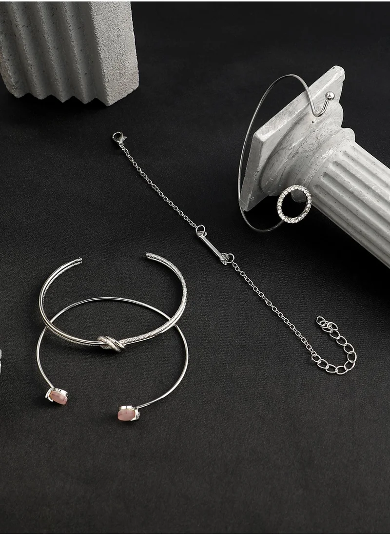SOHI Set Of 4 Stone Studded Cuff Bracelets