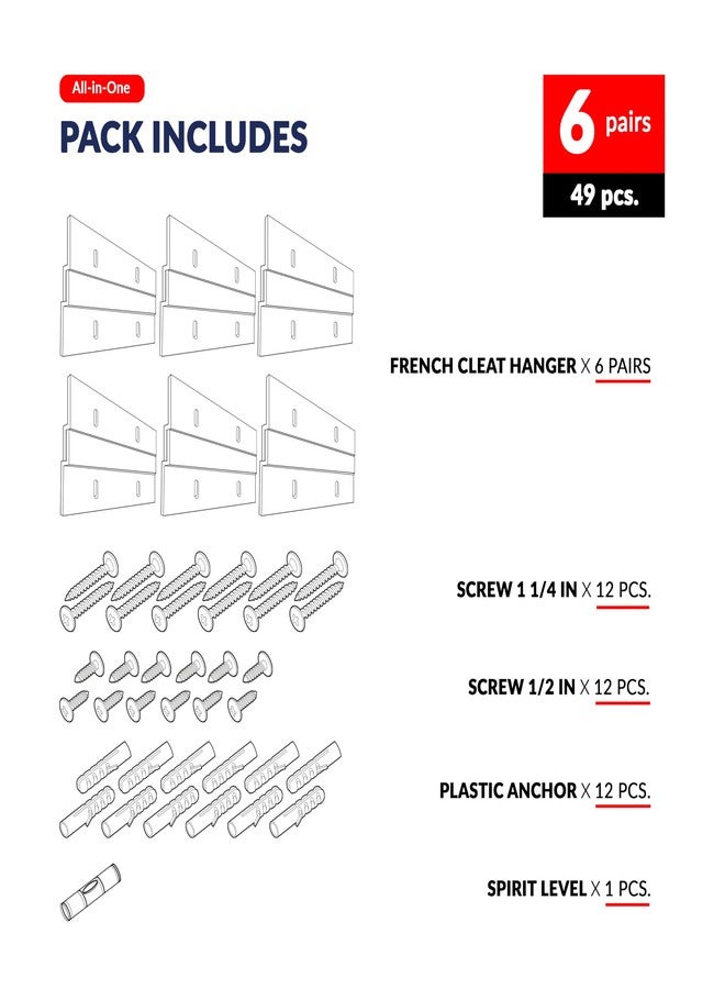 UNMAR French Cleat Picture Hanger - 4 inch 6 Pairs - Aluminum Z Hanger Interlocking Wall Mounting Bracket Hardware Kit Z Clips for Hanging Wall Painting, Mirrors, Panels, Artwork, Cabinet, Whiteboard - Image 2