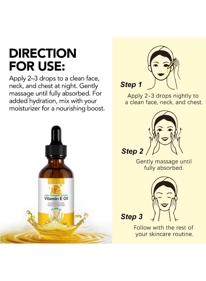 ALIVER 60ml Vitamin E Oil 100% Natural Pure 75000 IU Vitamin E Oil for Face Body Hair and Nails Moisturizes Reduce Scars and Stretch Marks Smooth Fine Lines and Wrinkles Anti Aging and Skin Hydration - Image 5