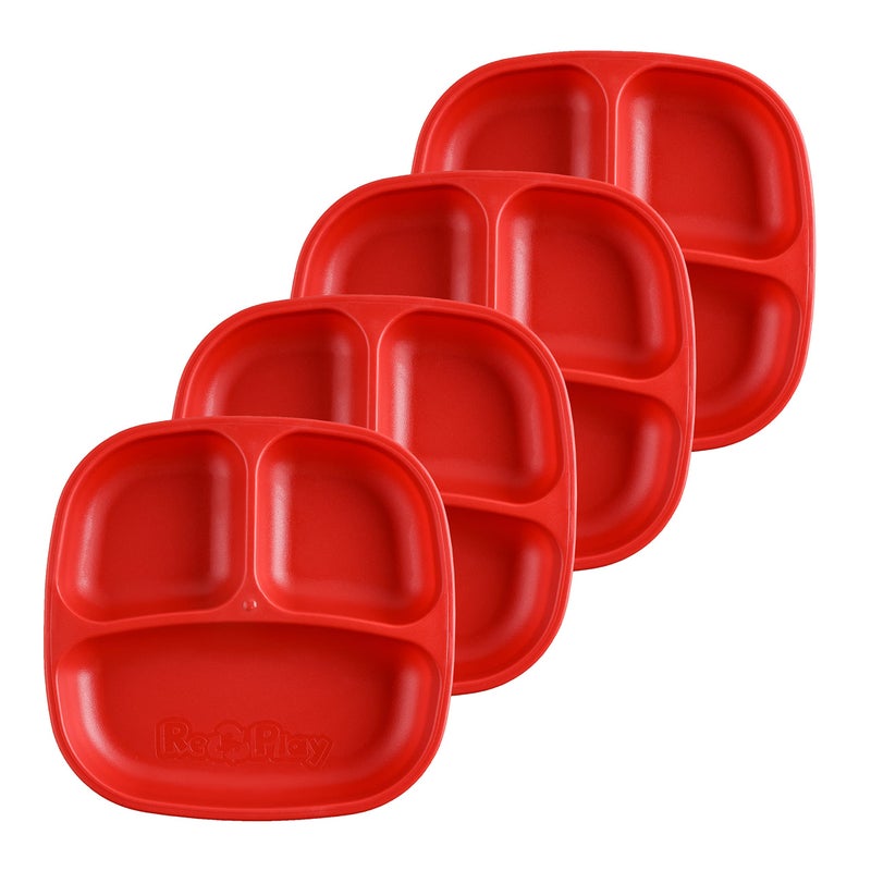 RePlay Toddler Plates with Dividers  DeepWalled 3 Compartments Divided Plates for Kids  Dishwasher  Microwave Safe  Made in USA  Set of 4737 x 737 x 125  Red