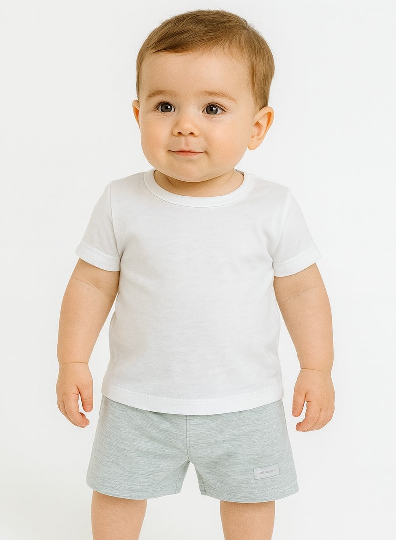 شورت صيفي للأطفال (عبوة من قطعتين) - من قماش جاكار بمزيج القطن مع خصر مطاطي وتصميم مزدوج في منطقة الحفاض - مناسب للأطفال من عمر 6 إلى 24 شهرًا  - Image 1