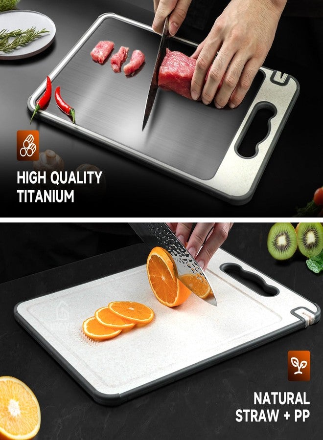 IGOYE Titanium Cutting Board, Double Sided Chopping Board for Kitchen, Non Toxic Non Slip Cutting Board, Juice Groove, Food-Grade, Titanium and Wheat Straw PP, Dishwasher Safe, Easy to Clean - Image 2