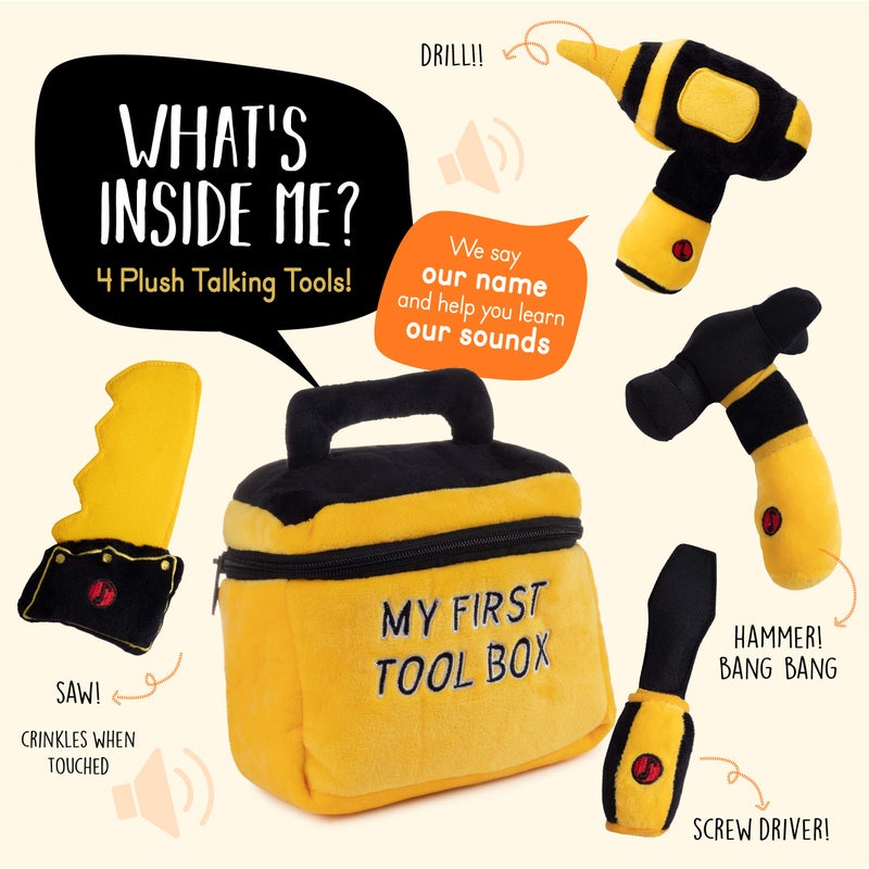 Plush Creations Talking Plush Set for Toddlers | Includes Cuddly Hammer, Handsaw, Screwdriver, Hand Drill, & Zippered Tool Box with Cool Sounds | Soft Plush Toys Made from Durable & Hypoallergenic Fabric - Image 2