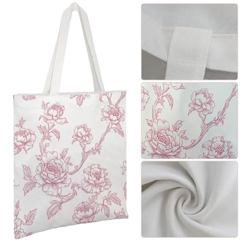 Kuabiz Floral Canvas Tote Bag for Women Chinoiserie Tote Bag Aesthetic Reusable Grocery Bags for Travel Shopping (8 Pcs, Pink) - Image 5