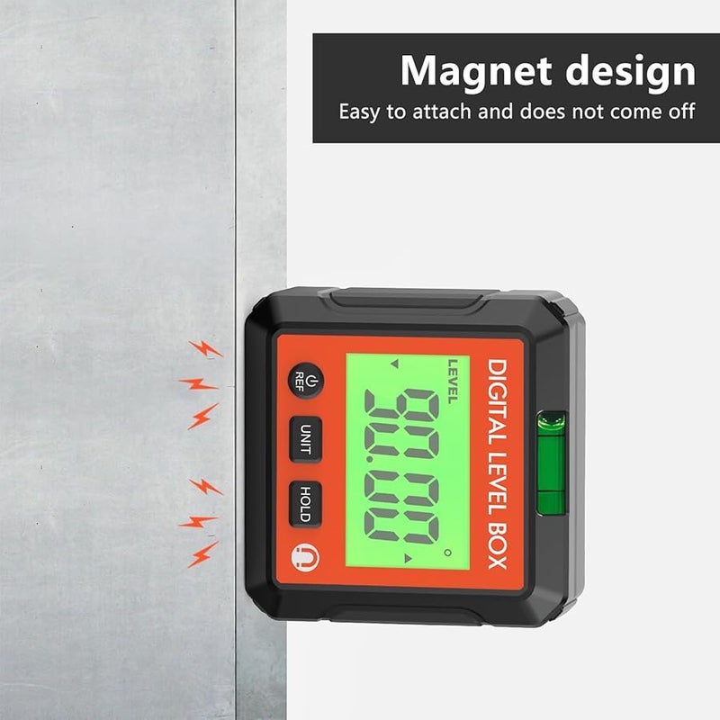 مقياس الزاوية الرقمي البرتقالي مع قاعدة مغناطيسية وقفل بيانات لأعمال النجارة وإصلاح السيارات - Image 3