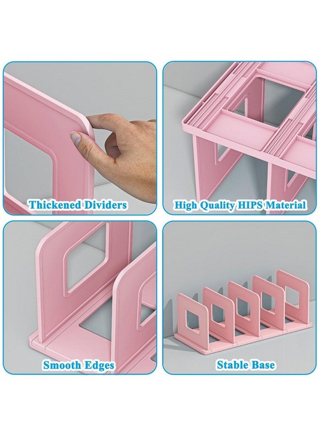 SAYEEC Desk File Organizer Desktop File Paper Mail Sorter 4 Section Standing Book Holder Adjustable Closet Purse Handbag Organizer Clutch Dividers Plastic Folder Binder Organizer Magazine Rack (Pink) - Image 3