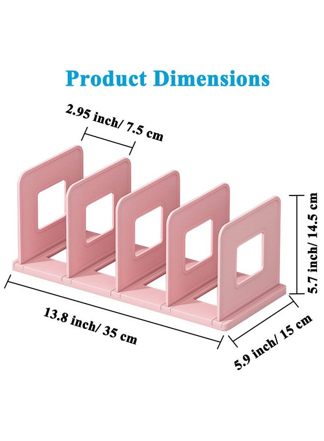 SAYEEC Desk File Organizer Desktop File Paper Mail Sorter 4 Section Standing Book Holder Adjustable Closet Purse Handbag Organizer Clutch Dividers Plastic Folder Binder Organizer Magazine Rack (Pink) - Image 2