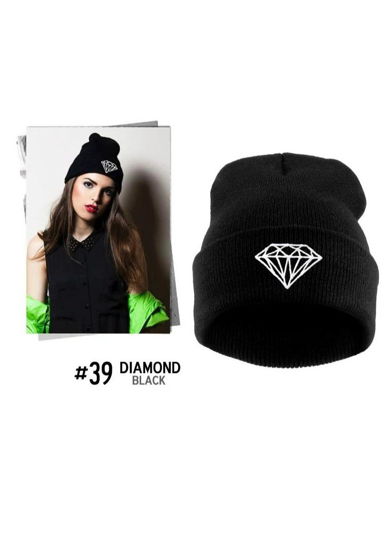 Generic Street Dance Hip-hop Hat, Diamond Wool Hat, Beanie Hat Women Men, Solid Color Ski Hat, Diamond Embroidered Knitted Hat, Winter Adult Warm Pullover Hat  - Image 3