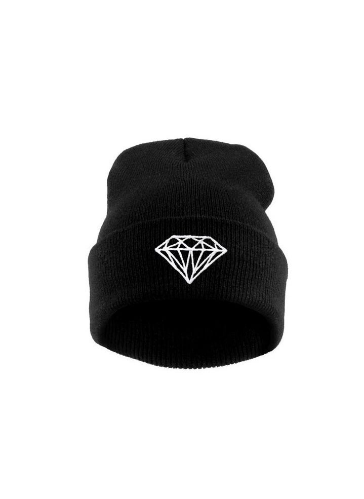Generic Street Dance Hip-hop Hat, Diamond Wool Hat, Beanie Hat Women Men, Solid Color Ski Hat, Diamond Embroidered Knitted Hat, Winter Adult Warm Pullover Hat  - Image 2