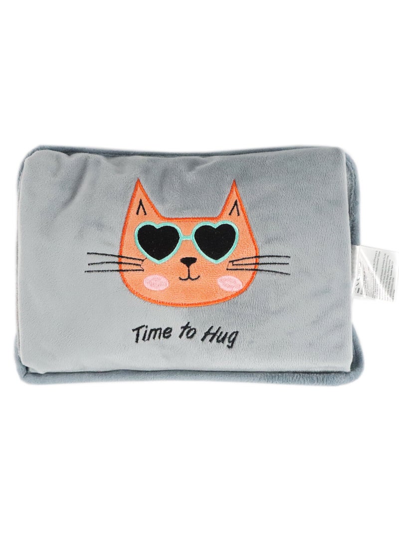 Biggdesign Huggy Cat Electric Hot Water Bottle with Soft Cover Rechargable Hot Water Bag for Pain Relief - Image 1