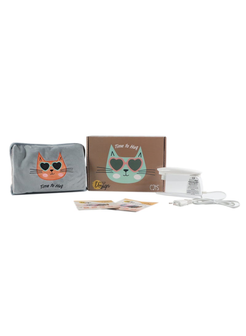 Biggdesign Huggy Cat Electric Hot Water Bottle with Soft Cover Rechargable Hot Water Bag for Pain Relief - Image 3