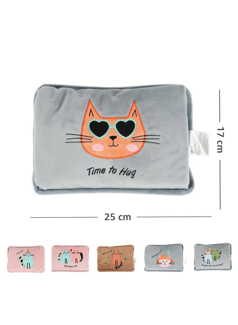 Biggdesign Huggy Cat Electric Hot Water Bottle with Soft Cover Rechargable Hot Water Bag for Pain Relief - Image 4
