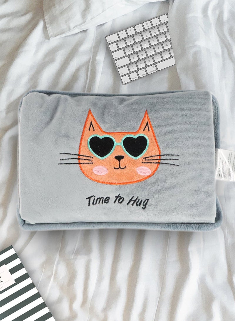 Biggdesign Huggy Cat Electric Hot Water Bottle with Soft Cover Rechargable Hot Water Bag for Pain Relief - Image 5