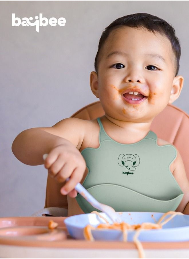 BAYBEE Baybee Baby Silicone Waterproof Bibs for New Born with Pocket & 6 Adjustable Neckline Buttons | Baby Feeding Bib for infants with Reusable, Easy Cleaning Bibs for Boys Girls 6 - 12 months (Green)  - Image 5