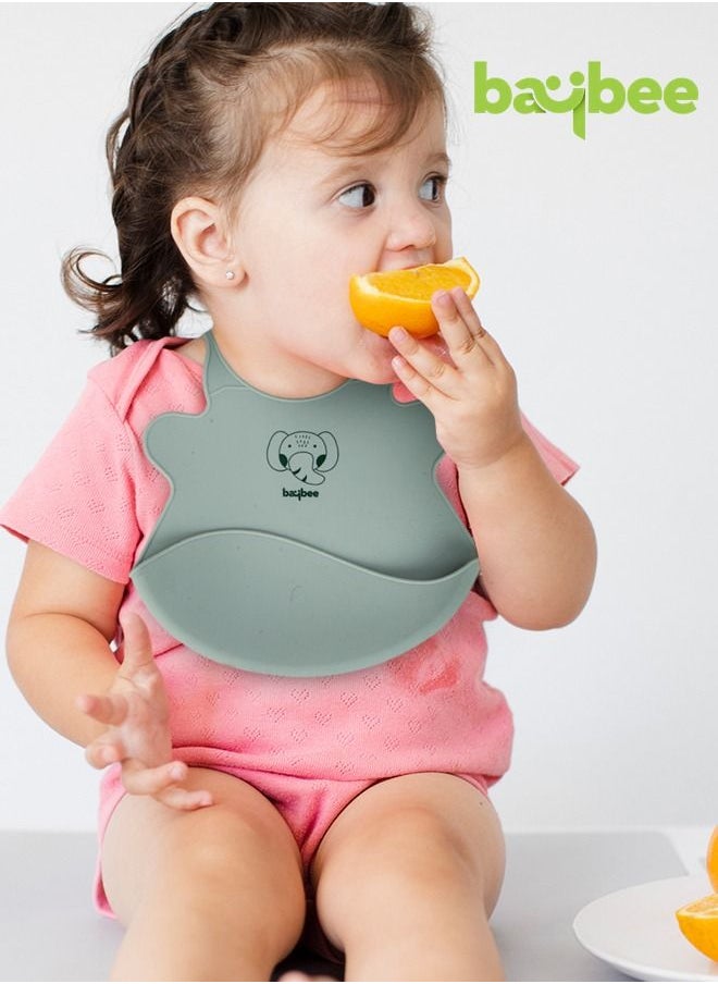 BAYBEE Baybee Baby Silicone Waterproof Bibs for New Born with Pocket & 6 Adjustable Neckline Buttons | Baby Feeding Bib for infants with Reusable, Easy Cleaning Bibs for Boys Girls 6 - 12 months (Green)  - Image 3