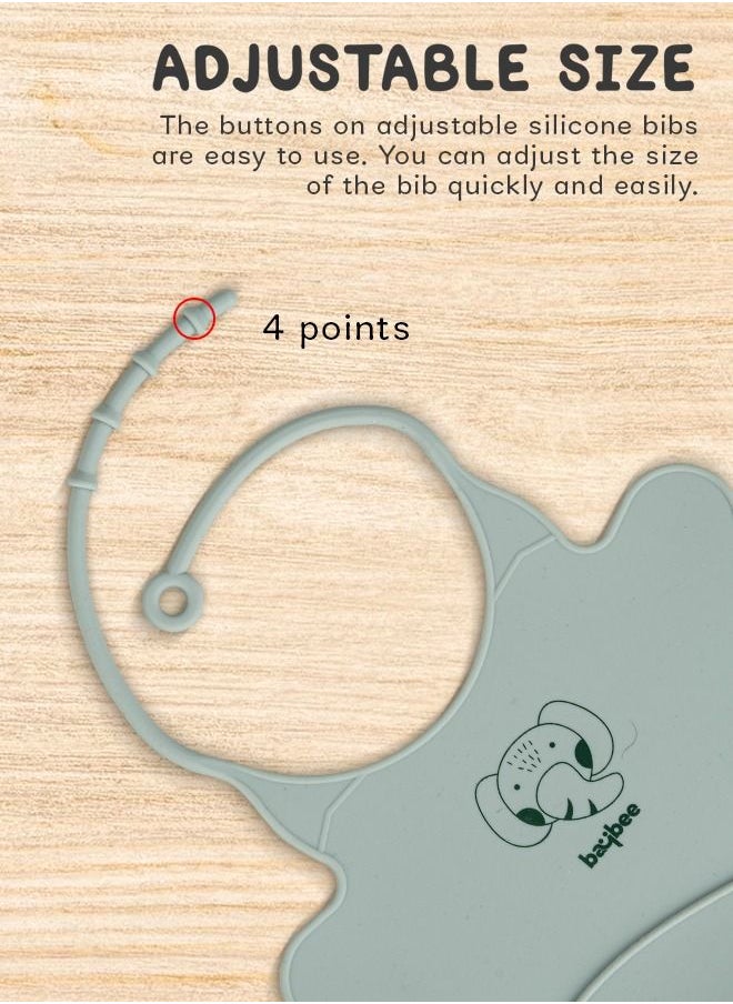 BAYBEE Baybee Baby Silicone Waterproof Bibs for New Born with Pocket & 6 Adjustable Neckline Buttons | Baby Feeding Bib for infants with Reusable, Easy Cleaning Bibs for Boys Girls 6 - 12 months (Green)  - Image 4