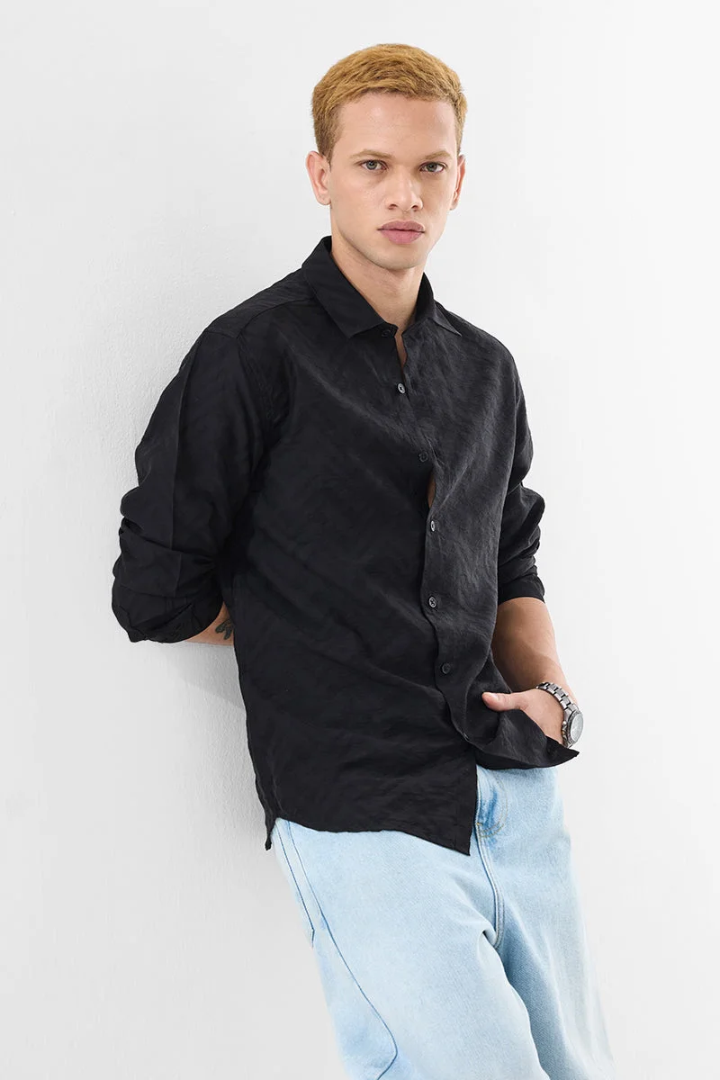 سنيتش Black Textured Regular Fit Luxe Shirt