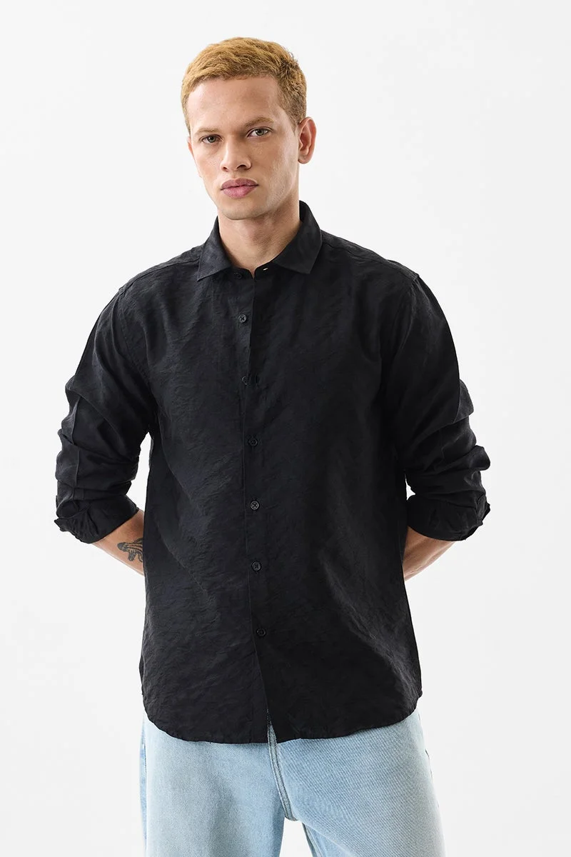 SNITCH Black Textured Regular Fit Luxe Shirt