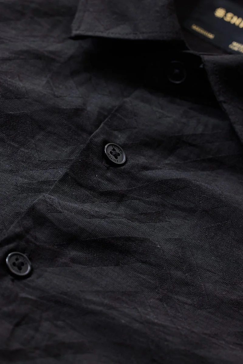 SNITCH Black Textured Regular Fit Luxe Shirt