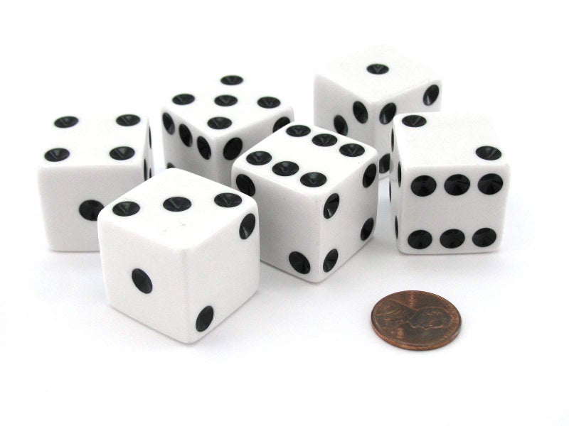 Koplow Games Set of 6 D6 25mm Large Opaque Jumbo Dice - White with Black Pip by Koplow Games - Image 1