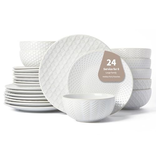 FOBENTA 24 Piece Dinnerware Sets for 8, Premium Stoneware Plates and Bowls Sets, Microwave & Dishwasher Safe, Elegant Dishes for Entertaining & Special Occasions – A Stunning Gift for Large Families - Image 1