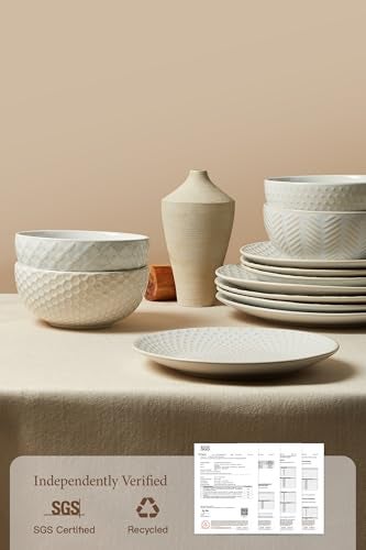 FOBENTA 24 Piece Dinnerware Sets for 8, Premium Stoneware Plates and Bowls Sets, Microwave & Dishwasher Safe, Elegant Dishes for Entertaining & Special Occasions – A Stunning Gift for Large Families - Image 4