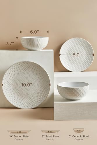 FOBENTA 24 Piece Dinnerware Sets for 8, Premium Stoneware Plates and Bowls Sets, Microwave & Dishwasher Safe, Elegant Dishes for Entertaining & Special Occasions – A Stunning Gift for Large Families - Image 2