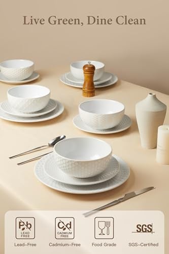 FOBENTA 24 Piece Dinnerware Sets for 8, Premium Stoneware Plates and Bowls Sets, Microwave & Dishwasher Safe, Elegant Dishes for Entertaining & Special Occasions – A Stunning Gift for Large Families - Image 3