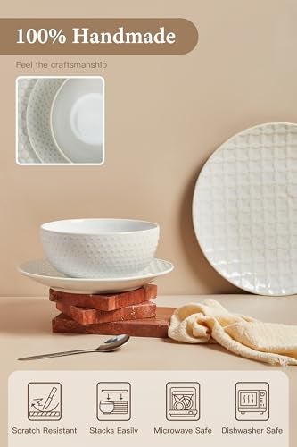 FOBENTA 24 Piece Dinnerware Sets for 8, Premium Stoneware Plates and Bowls Sets, Microwave & Dishwasher Safe, Elegant Dishes for Entertaining & Special Occasions – A Stunning Gift for Large Families - Image 5