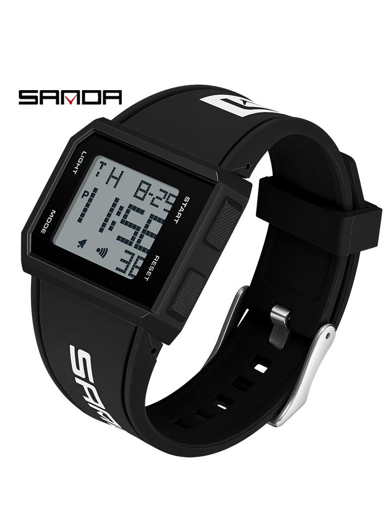 Sanda Men Digital Watch, Multi Functional Square Sports Watch, Comfortable Waterproof Glow Wristwatch, Shock Resistant Military LED Casual Watch For Daily Wear, Events And Festivals, (1pc, Black And White) - Image 1